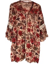 Boho Floral Tunic Dress Medium Cottagecore Peasant Lace Bell Sleeve