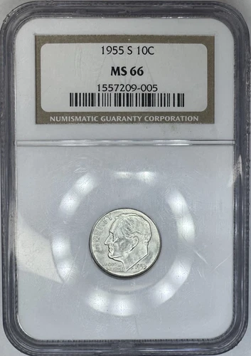1955 S Roosevelt Dime 10¢ NGC MS66 ❕FROSTY WHITE❕