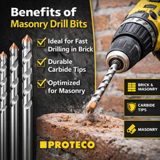 Image of Masonry Drill Bits – Drill Bits for Brick Stone Concrete Carbide Tip PROTECO S