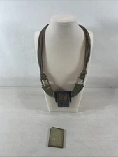 Chinese Leather & Brass Double Happiness 20 Inch Necklace & Jade Matchbox Cover