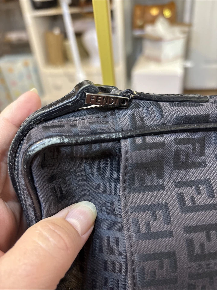 Fendi black canvas FF logo Zucchino pattern crossbody bag. - Image 3 of 4