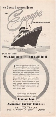 American Export Lines 1948 Original Print Ad Vulcania Saturnia Ships
