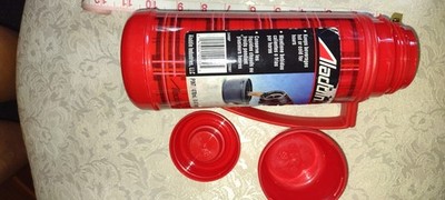 Vintage 1970s Aladdin 1-quart thermos with carry handle color: Red Plaid NOS New