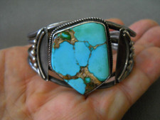 Southwestern Native American Navajo Blue Green Turquoise Sterl Silver Bracelet