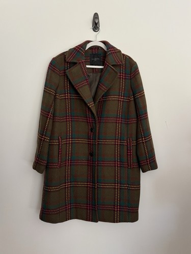 Talbots, Talbots Plus 1X Plaid Tweed Wool Overcoat Lined Collared Pockets Mid-Length