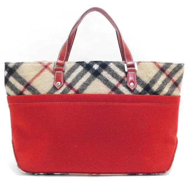 Burberry Blue Label Tote Bag Red Nova Check Wool Leather Made in Japan New thumbnail 23