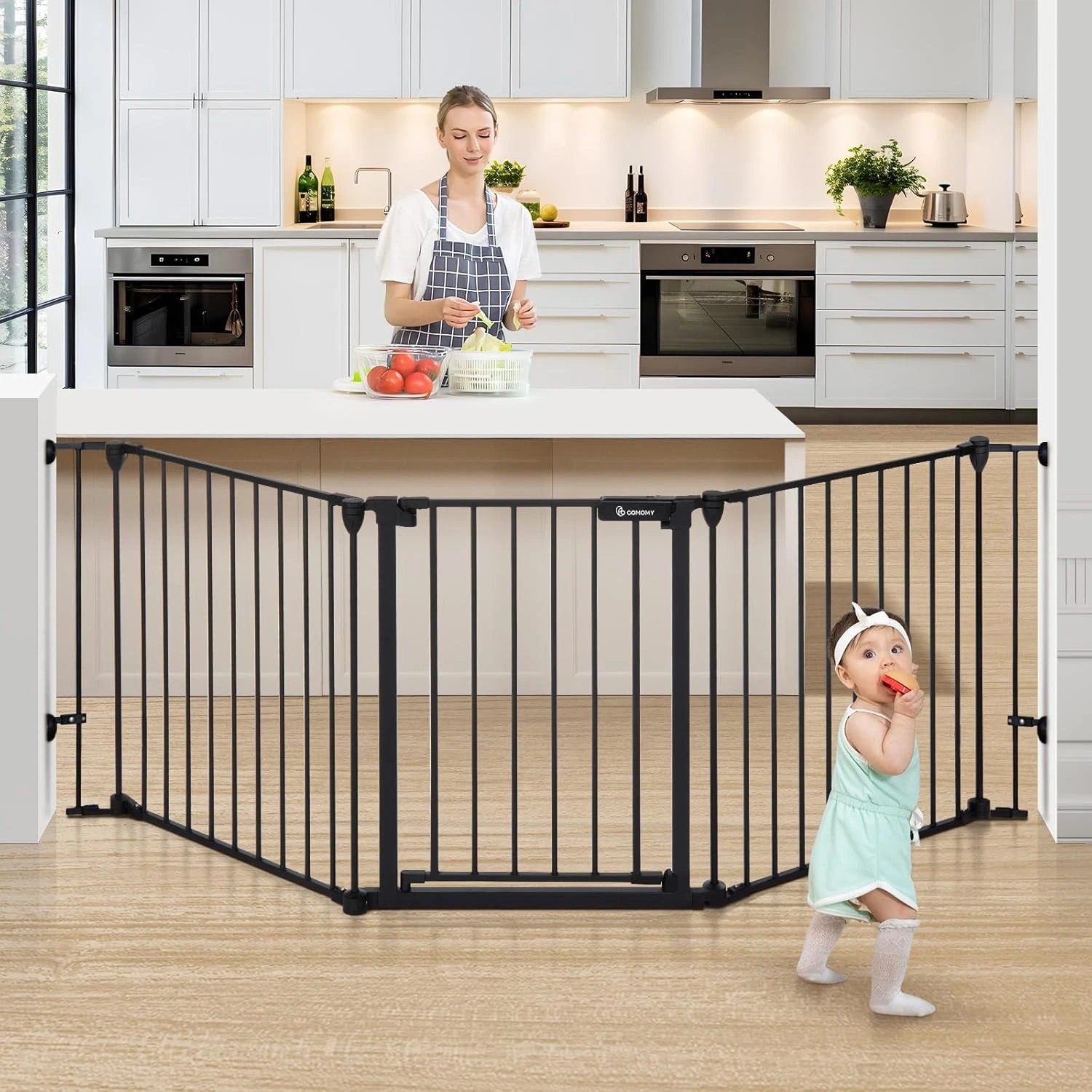 Comomy YG-18-03B Baby & Pet Gate Black Metal 3-Panel for Stair & Doorways - 80"W