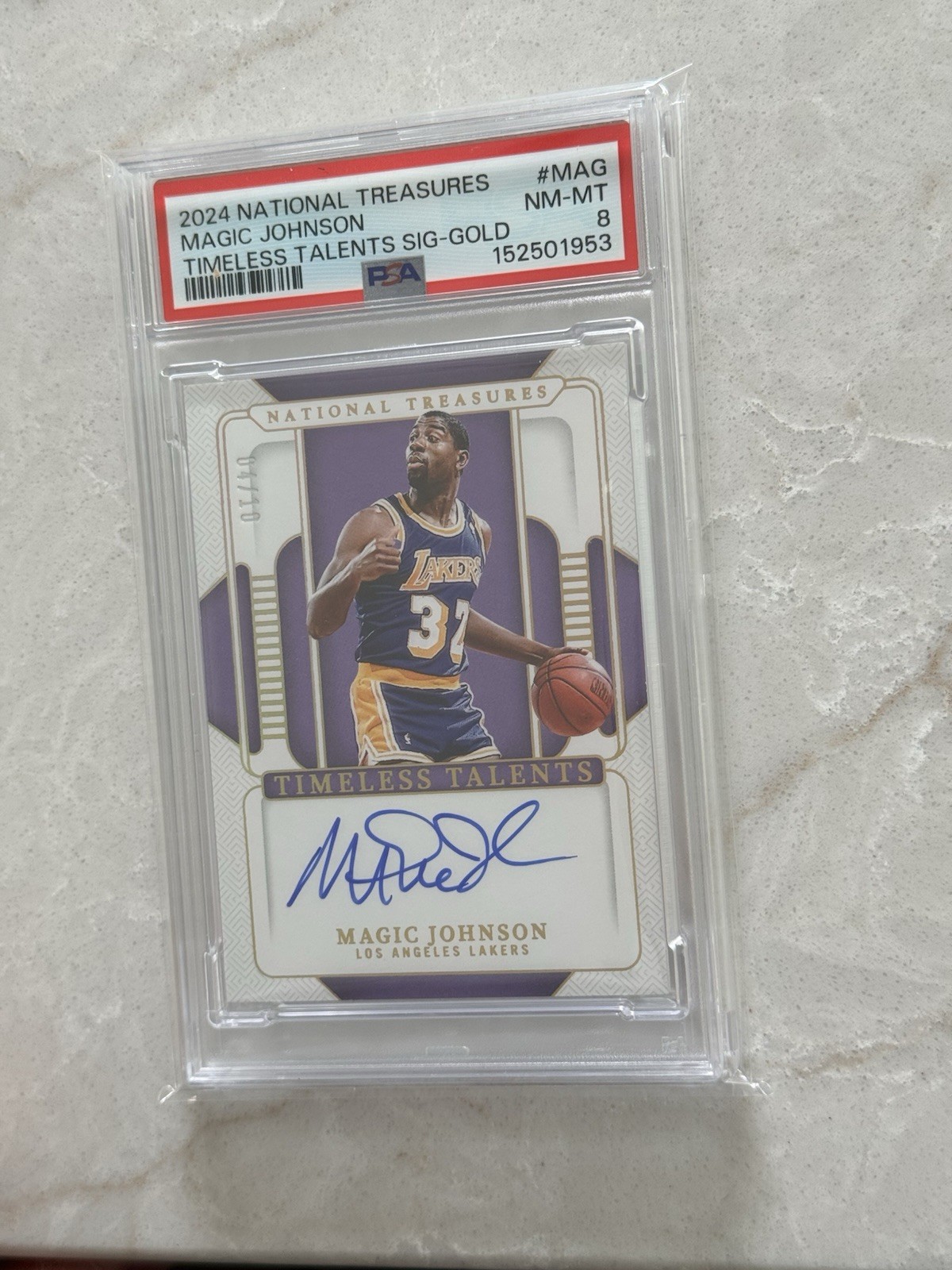2024-25 Panini National Treasures - Timeless Talents Gold Magic Johnson /10 Auto view 4