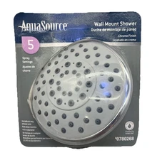 Aquasource Shower Head Wall Mount 5 Spray Patterns, Chrome, #0780268. {107}.