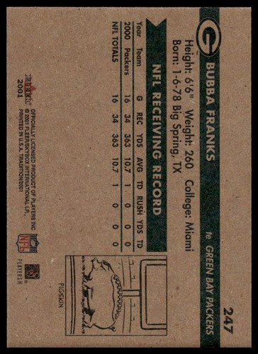 2001 Fleer Tradition #247 Bubba Franks Green Bay Packers NM+ - Picture 2 of 2