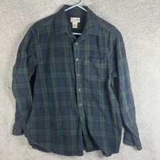L.L.Bean Shirt Mens Large Green Navy Plaid Flannel Button Front Long Sleeve