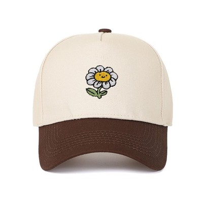 Mütze Kappe lächelndes Gänseblümchen bestickt Papa Vintage gewaschen Blume verstellbar