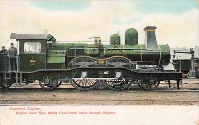 Belgische Staatsbahnen Schnellzug Lok Nr.2154 alte Farbpostkarte unbenutzt