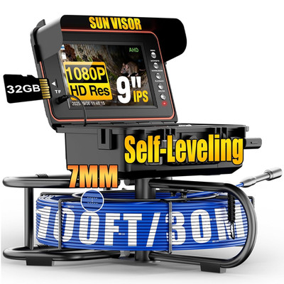 HD Sewer Camera 100ft with 512Hz Transmitter, 12 LED Lights & 32GB DVR