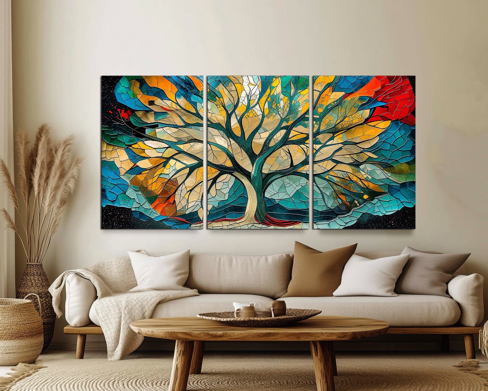 Tree of Life Mandala Canvas Set, Yggdrasil Large 3 Panel Wall Art, Nature Art