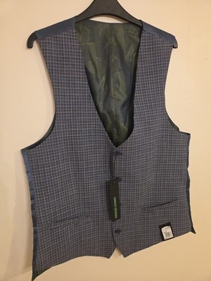 Remus Uomo Lucian 44'' Designer Weste Blau Kariert Neu Mit Etikett