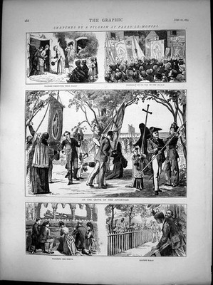 Antiker Druck Pilgerparay Le Mondial Kirche Heiligtum Hain Erscheinung 1873 19.