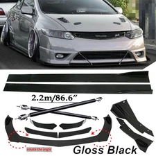 Front Bumper Lip Spoiler Side Skirt Body Kit Glossy For Honda Civic