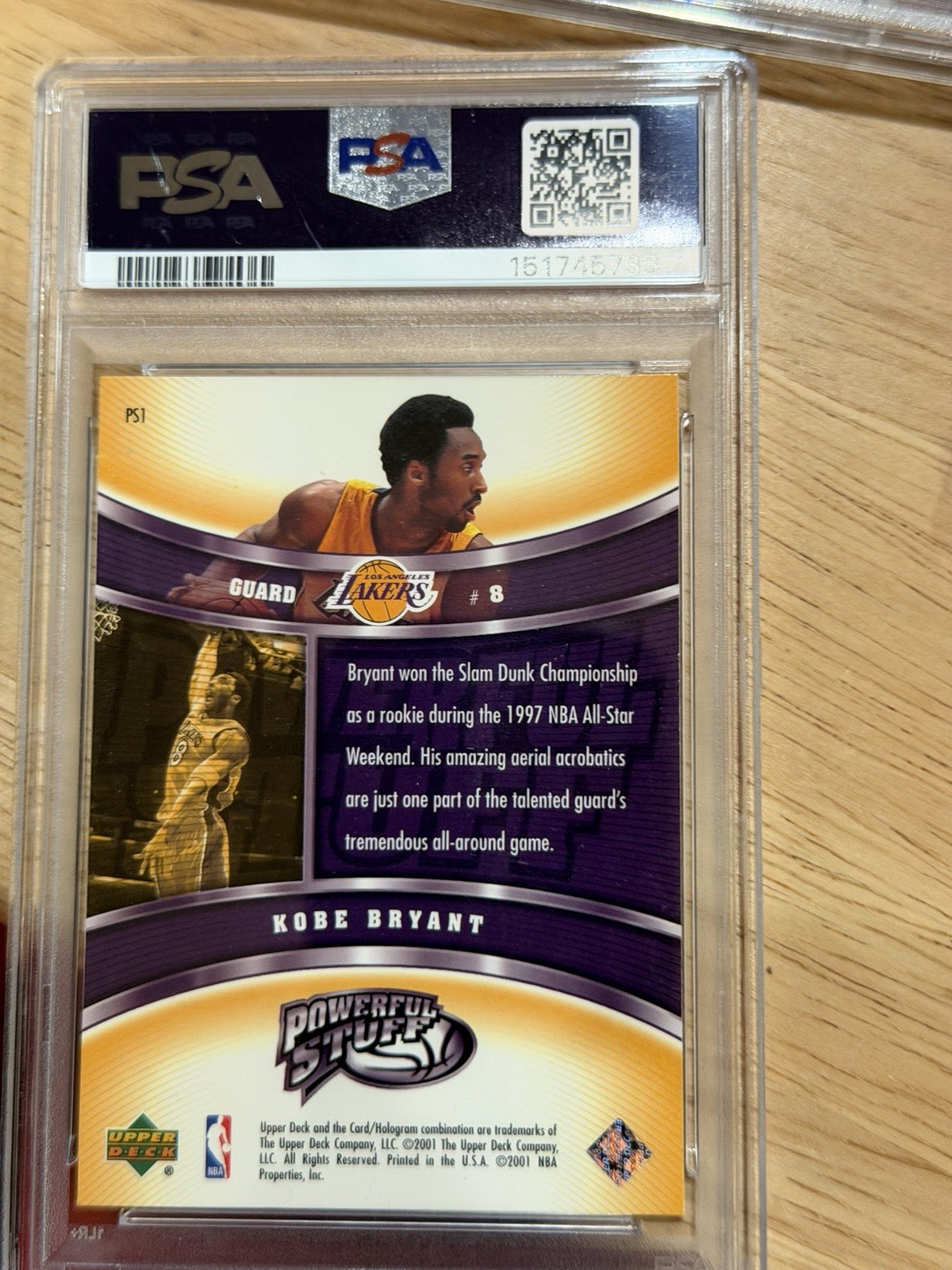 Kobe Bryant 2000-2001 Upper Deck Encore Powerful Stuff #PS1 PSA 4 VG - EX view 4