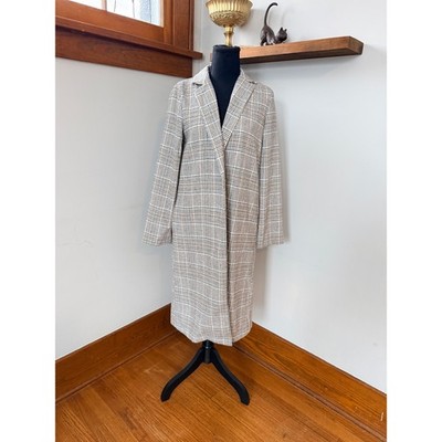 NWT Sadie & Sage Plaid Long Blazer Coat Women Size S Wool Blend Open Front