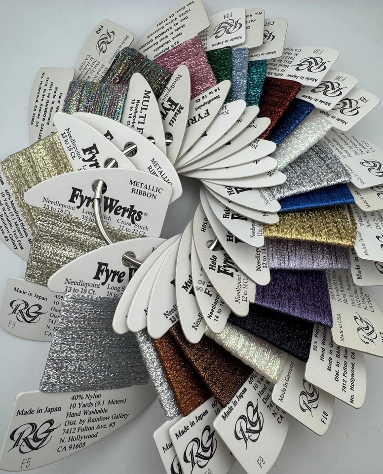 Rainbow Gallery FRYE WORKS Metallic & Hologram Ribbon Lot Of 23 Thread Cards-NOS - Image 2 of 2