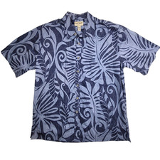 Cooke Street Honolulu Mens Hawaiian Shirt Blue Leaf Print Short Sleeve XL Cotton