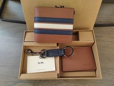 👜COACH Logo👜 NY MEN'S 3 IN 1 WALLET BOXED GIFT SET IN SIGNATURE CANVAS Brown