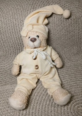 Teddy Schlafbär Schlafanzug Bär Stofftier gelb Zipfelmütze FOTO! 