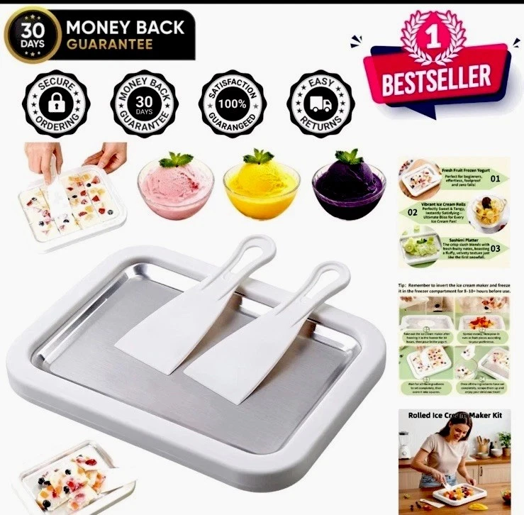 Rolled Ice Cream Maker Kit Stainless Steel Pan DIY Frozen Dessert Tray
Opens in a new window or tab