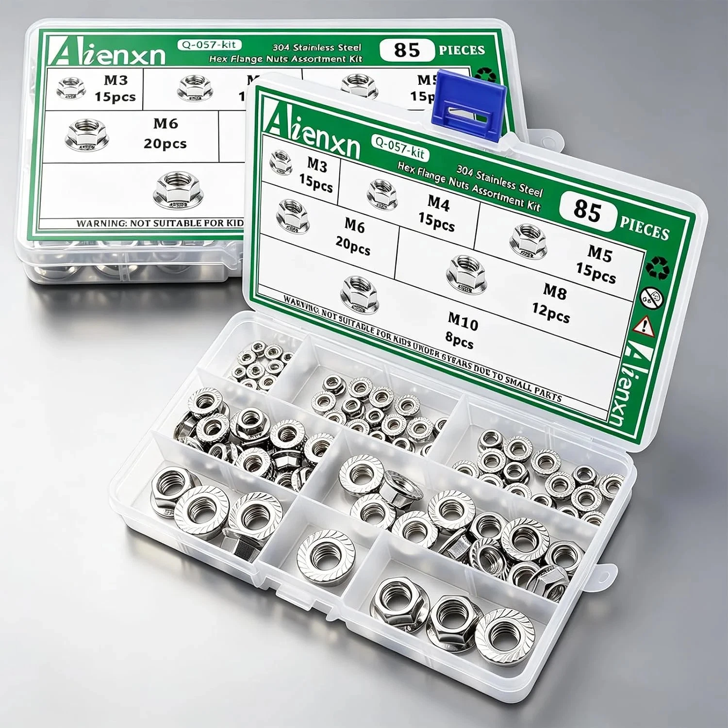85PCS 6 Metric Sizes 304 Stainless Steel Hex Flange Nuts Assortment Kit-M3 M4 M5 - product detail image 6