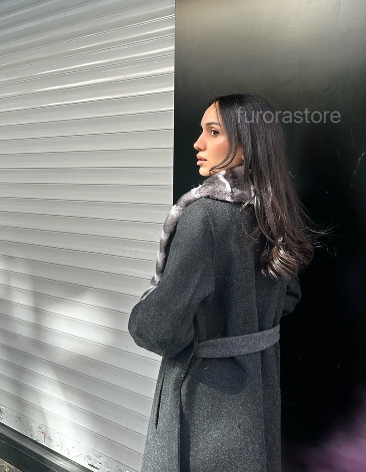 100% Alpaca Women's Winter Coat Real Fox Fur Long Overcoat Soft Stylish Black - Image 3 of 4