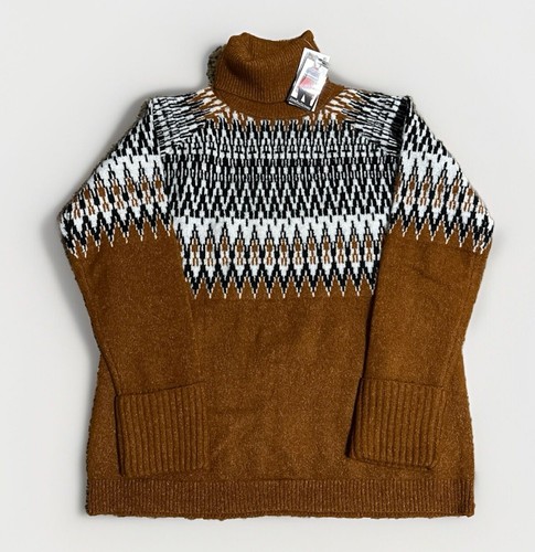 John Paul Richard Turtleneck Sweater Women’s Size L Rust Brown Houndstooth - Picture 1 of 5