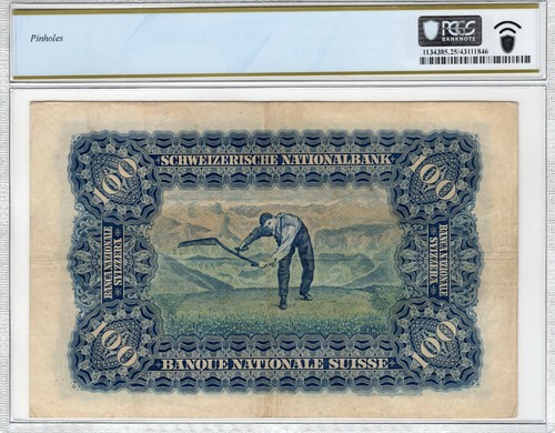 Switzerland 1928 100 Franken PCGS Certified Banknote VF 25 Pick 35e - Picture 2 of 2