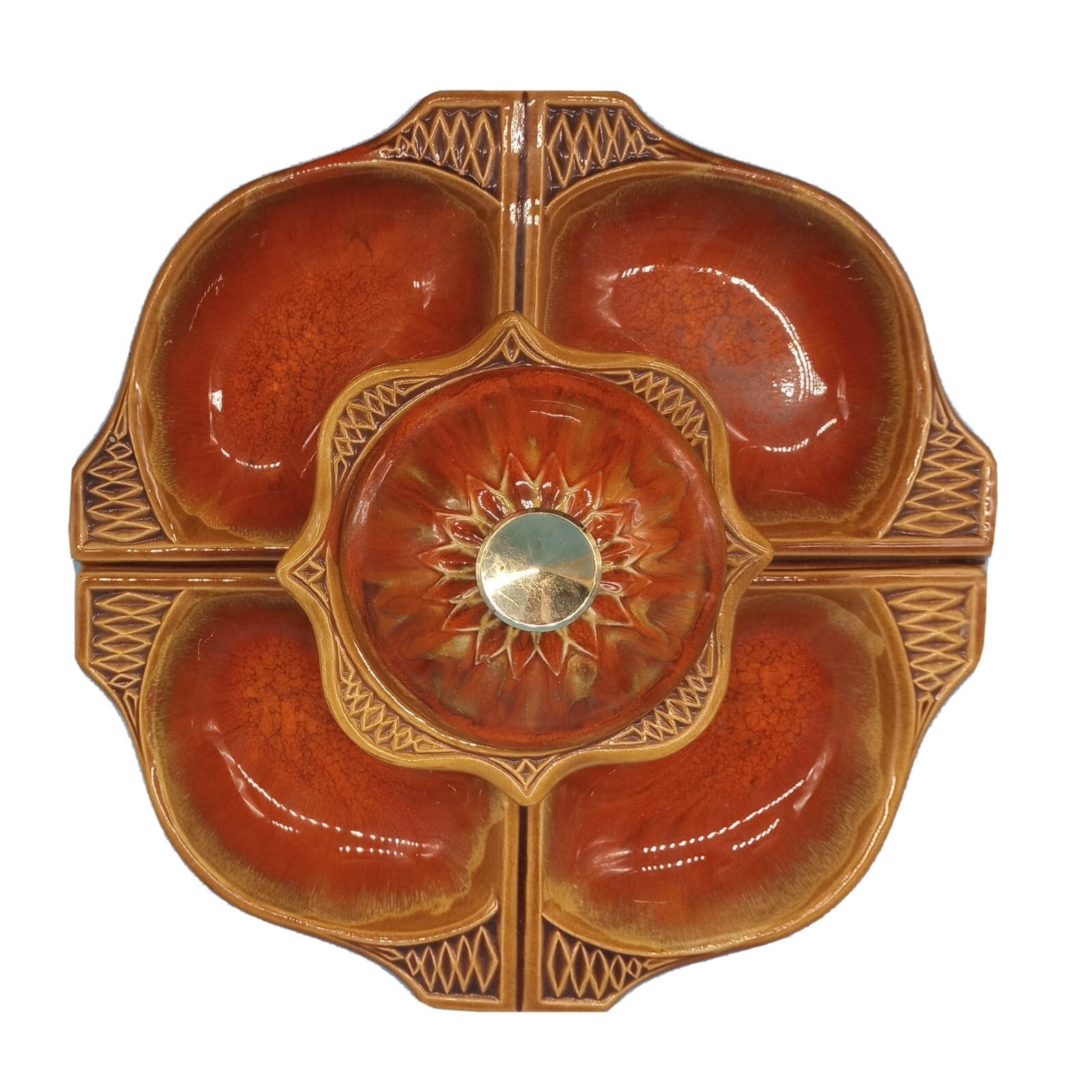 Vintage California Originals Pottery Chip & Dip Set Orange 755-759 USA 5 Pieces 