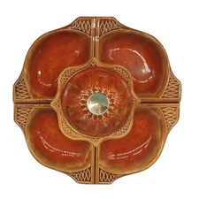 Vintage California Originals Pottery Chip & Dip Set Orange 755-759 USA 5 Pieces 