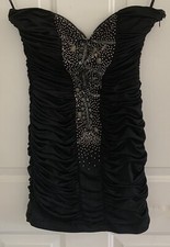 XXI Little Black Dress Sz Med Bodycon Mini Short Strapless Beaded Rouched Lined