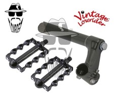 Vintage Lowrider Stem 2-Screw 21.1 Black Pedals Flat Twisted 1/2" Black