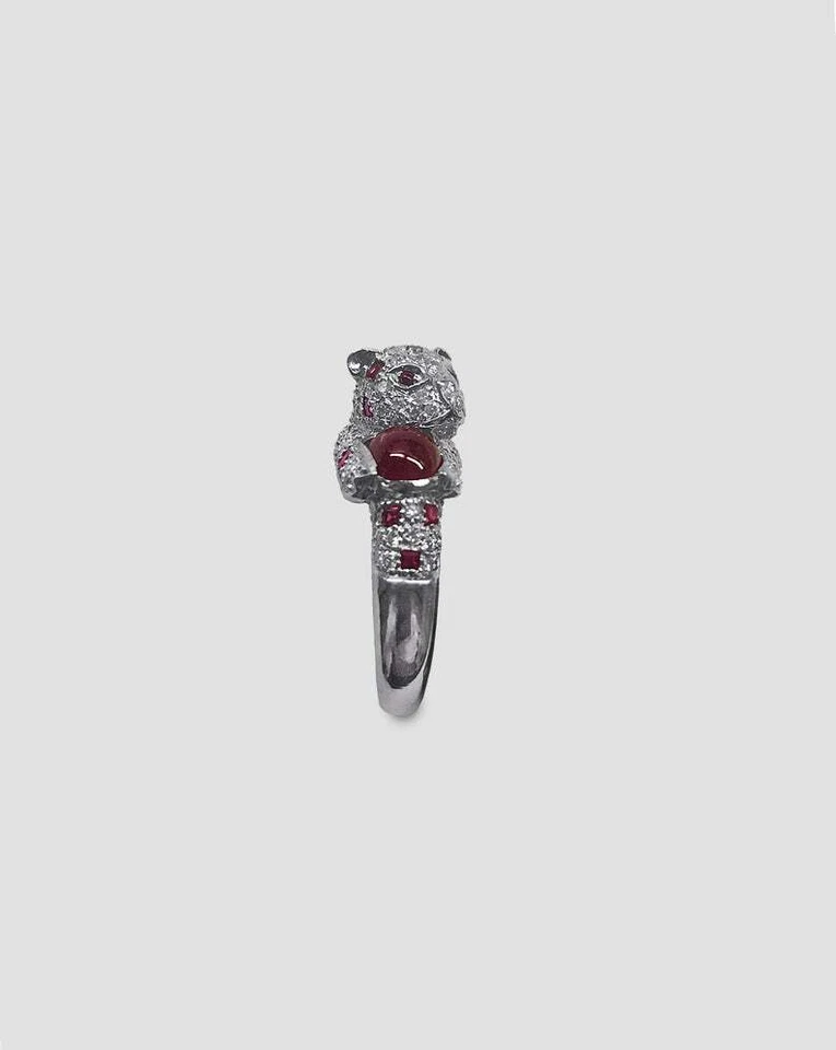 Pavé set With Brilliant Cut CZ With Square Cut & Cabochon Rubies Panther Ring - Image 2 of 4
