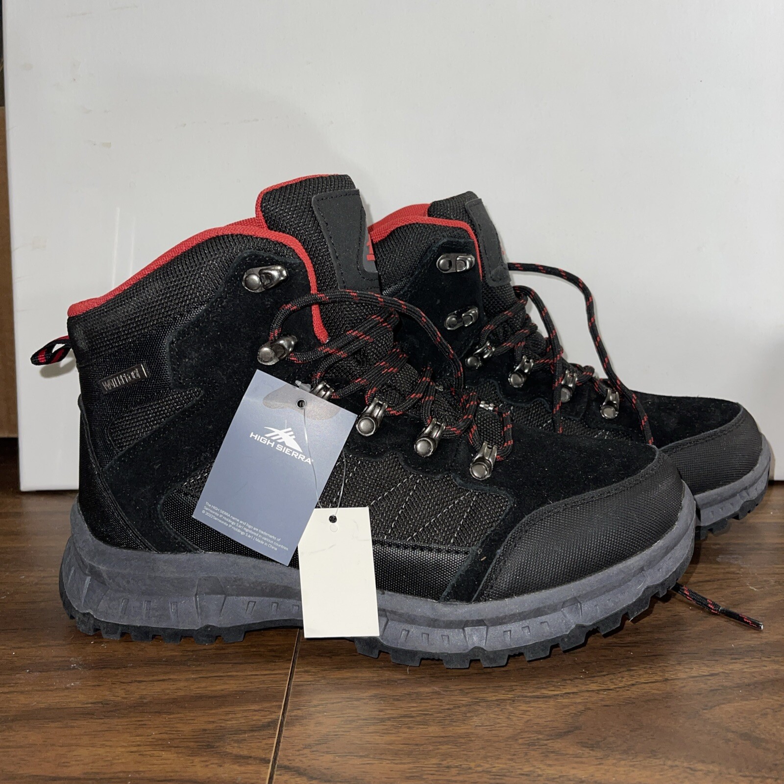 Mens High Sierra Black/Red Lace Up Cedar Hiking Boots Size 8