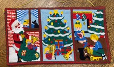 vtg needlepoint xmas santa night tree children wall hanging Handmade Complete