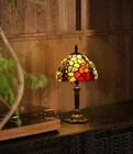 Tiffany style Table Lamp Vintage Stained Glass Bedside Rose Floral Light 14"