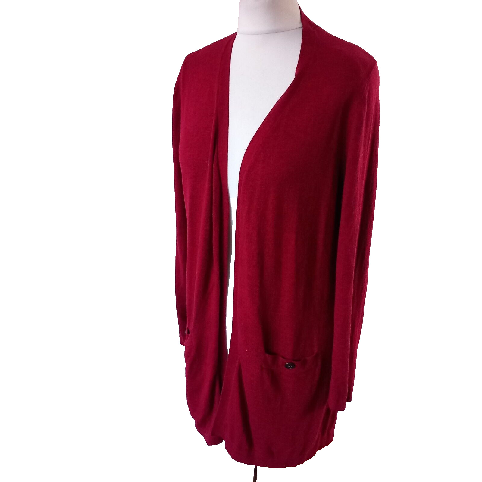 MONSOON Red Fine Knit Edge to Edge Open Cardigan Cotton Blend