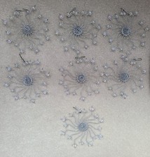 Snowflake Ornaments Silver Glitter 5 inches Iridescent Beads Set of 7