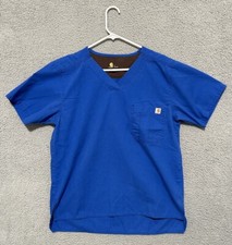 Carhartt Scrub Top Adult Size Small Blue V Neck Nurse Medical Shirt