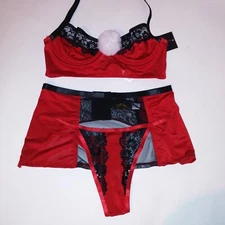 Just Sexy Lingerie Set 3 Piece Small Bra Panty Waist Cincher Red Black White