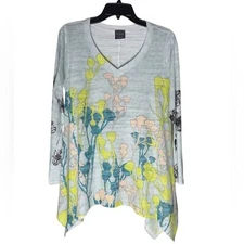 Inoah Art To Wear Long Sleeve Top Women’s size Small Soft Jersey Knit Floral