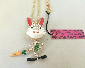 Authentic BETSEY JOHNSON MULTI COLOR ENAMEL CRYSTAL RABBIT GOLD PLATED PENDANT NECKLACE 