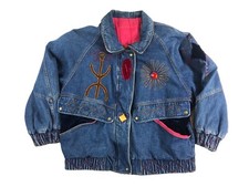 Vintage 80s 90s Izzi Boho Embroidery Embellished Velvet Denim Insulated Jacket M
