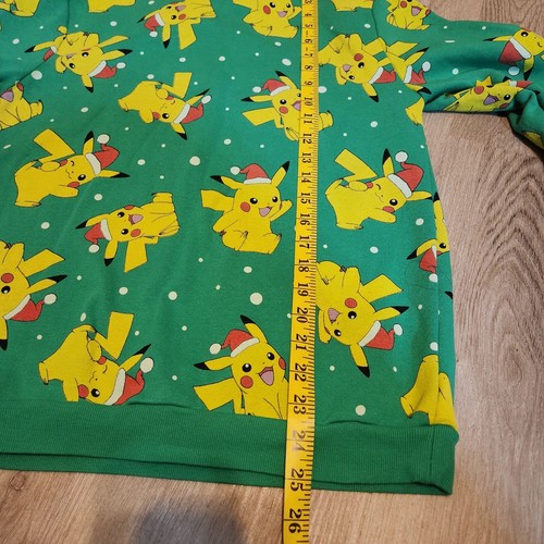Pokemon Pikachu Santa Hat Christmas Sweatshirt Kids XL Green Allover Print - Picture 8 of 8