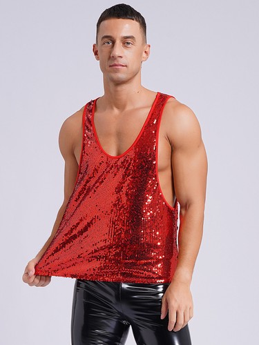 Blusa para Hombres Lentejuelas Camisetas sin Mangas Ajustadas Camiseta Interior Vacaciones Top Chaleco de Verano - Imagen 6 de 54
